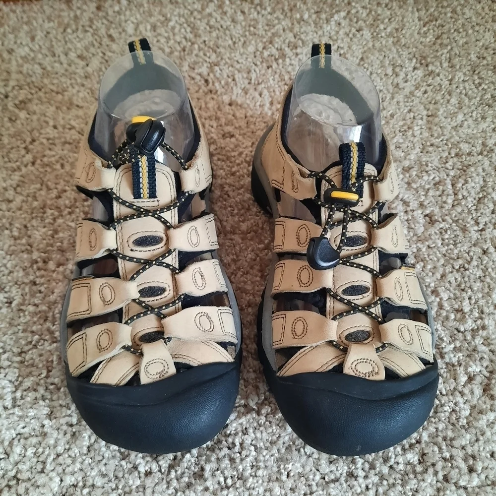 Keen Newport Leather Hiking Sandals Light Tan Pull Cord Slip On Size 7